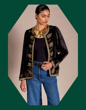 East Zola Embroidered Velvet Jacket, Black (BLACK), large