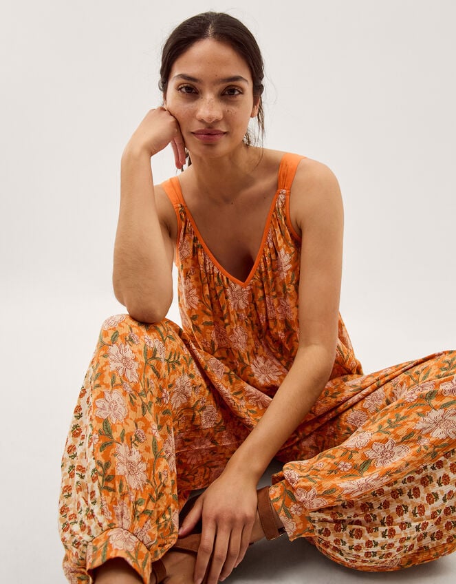 Carris Floral Print Jumpsuit, Orange (ORANGE), large