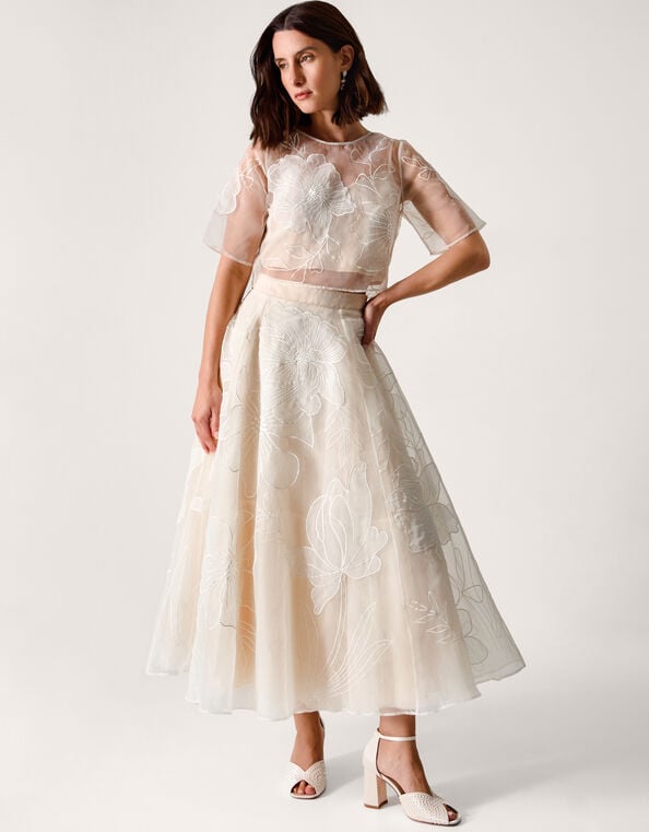 Rosie Embroidered Floral Wedding Skirt, Ivory (IVORY), large