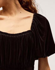 Cynthia Puff Sleeve Velvet Midi Dress, Black (BLACK), large