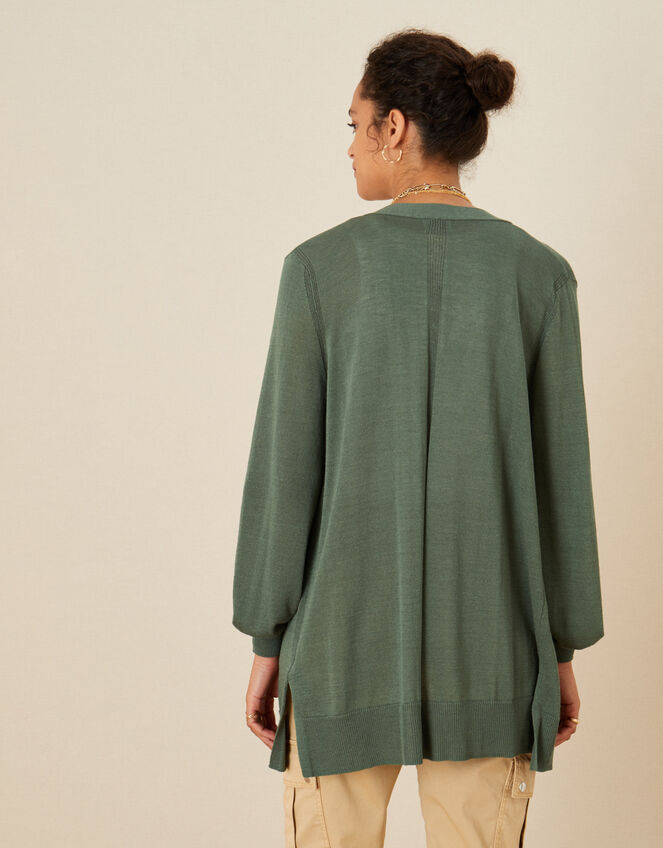 Longline Cardigan in Linen Blend, Green (KHAKI), large