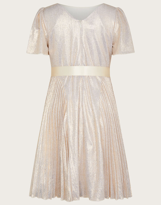 Rya Foil Pleated Dress, Gold (GOLD), large