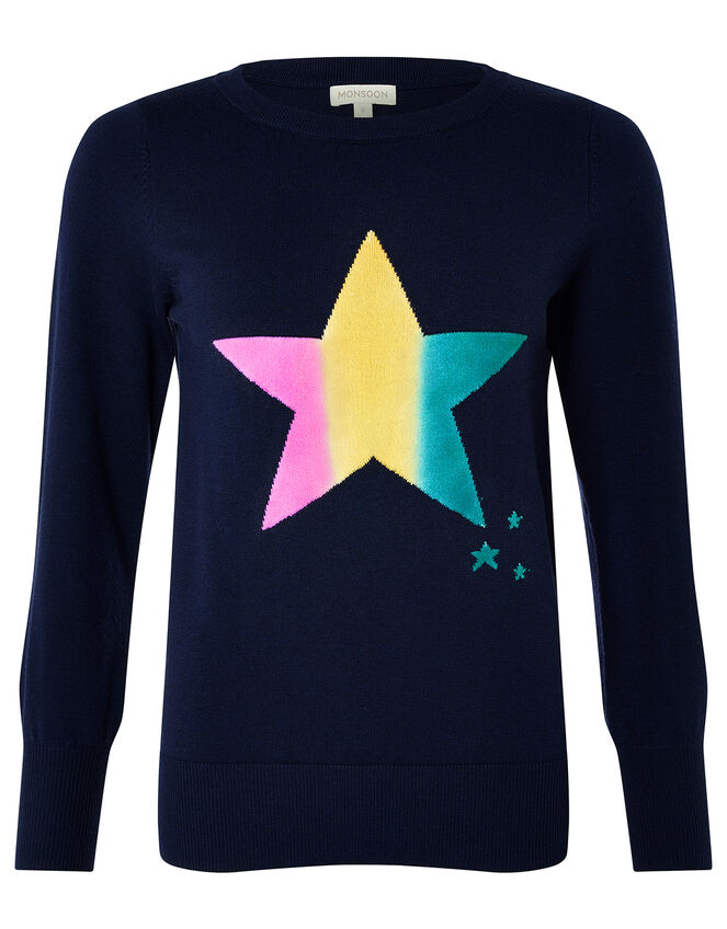 Nina Ombre Star Knit Jumper with Recycled Polyester, Blue (NAVY), large