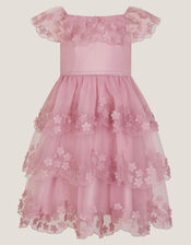 Rebecca Appliqu&eacute; Scallop Tiered Party Dress, DARK PINK, large