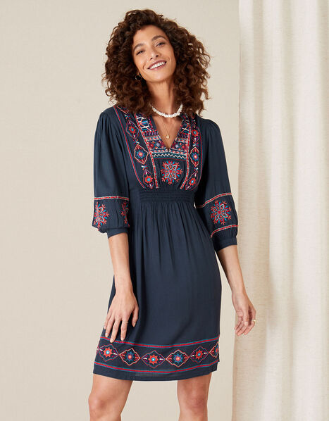 Embroidered Dress in LENZING™ ECOVERO™ Blue, Blue (NAVY), large