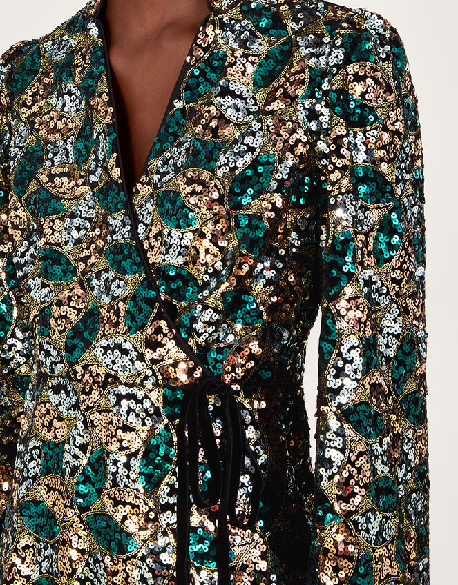 Sasha Sequin Wrap Dress, Gold (GOLD), large