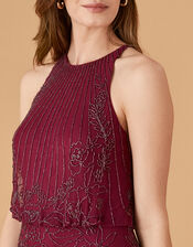 Belle Bead Embellished Maxi Dress in Recycled Fabric, Red (BERRY), large