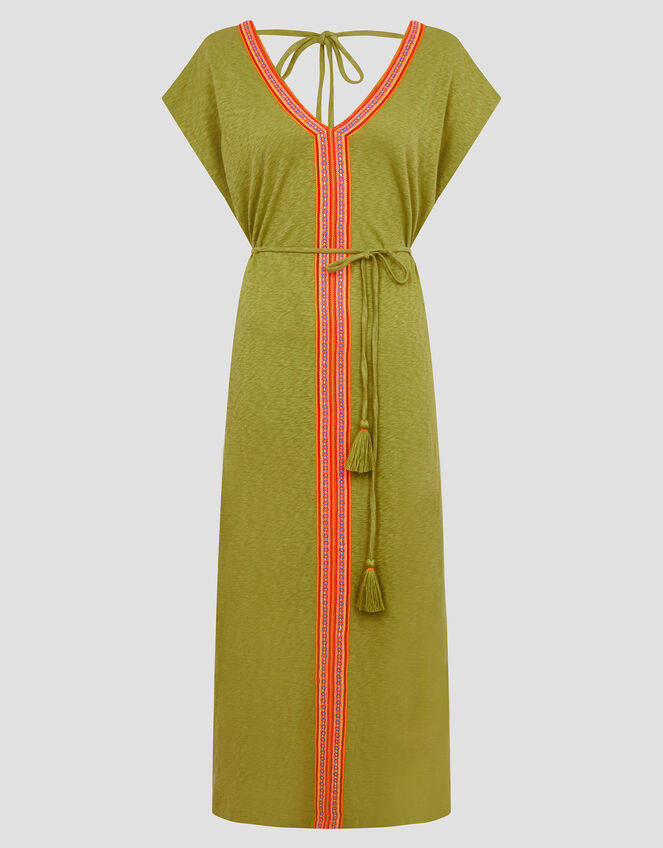 Estela Jersey Embroidered Kaftan, Green (GREEN), large