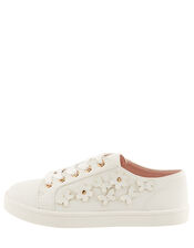 Butterfly Trim Lace-Up Trainers, Ivory (IVORY), large