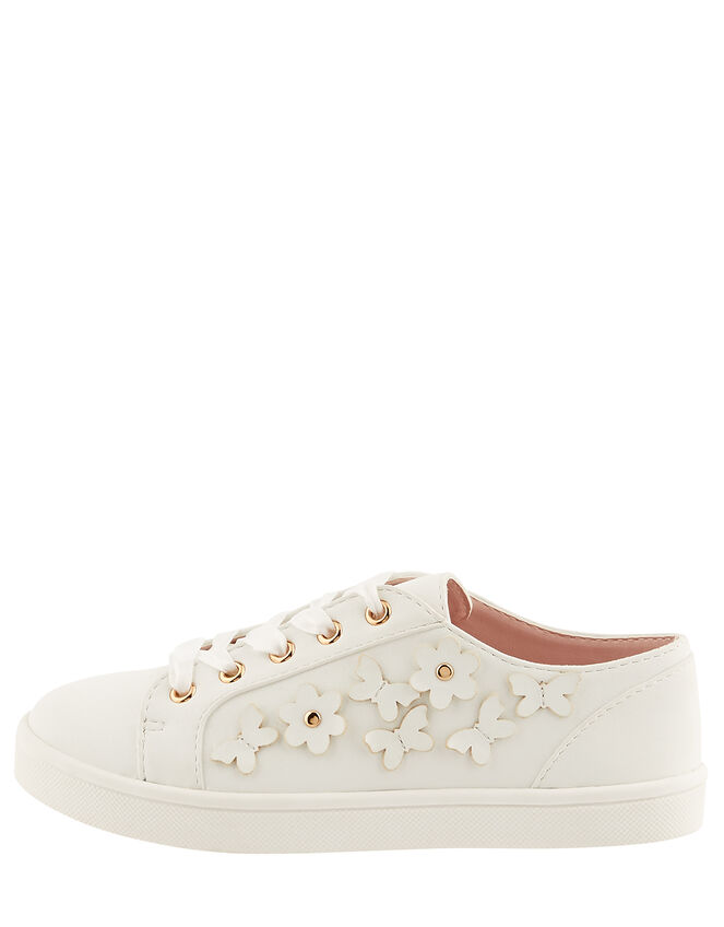 Butterfly Trim Lace-Up Trainers, Ivory (IVORY), large