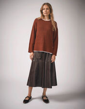 Pippa Faux Leather Midi Skirt, Brown (CHOCOLATE), large