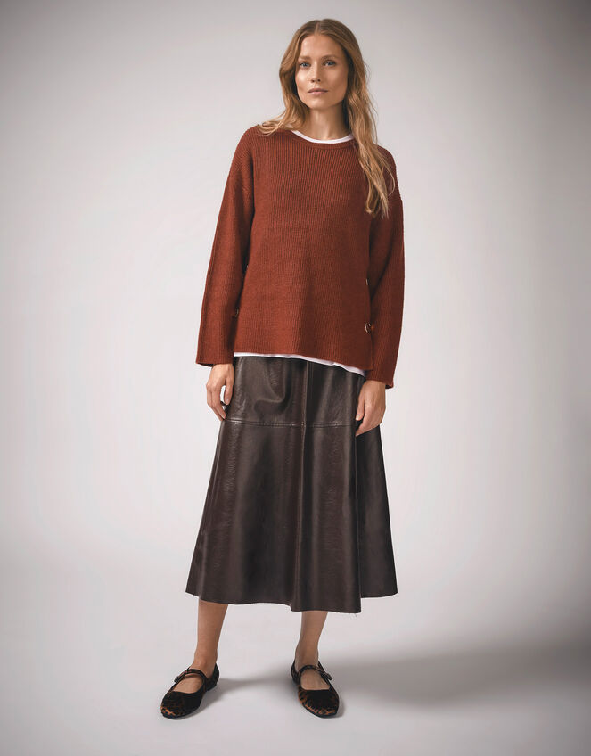 Pippa Faux Leather Midi Skirt, Brown (CHOCOLATE), large