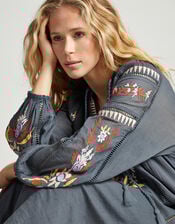 Raffya Eliza Embroidered Shirt Dress , Grey (GREY), large