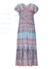 East Print Frill Sleeve Dress, Blue (AQUA), large