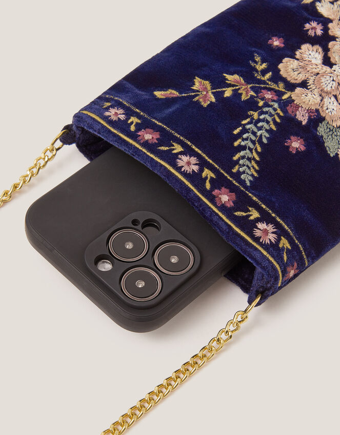Fallon Floral Embroidered Velvet Phone Bag, , large