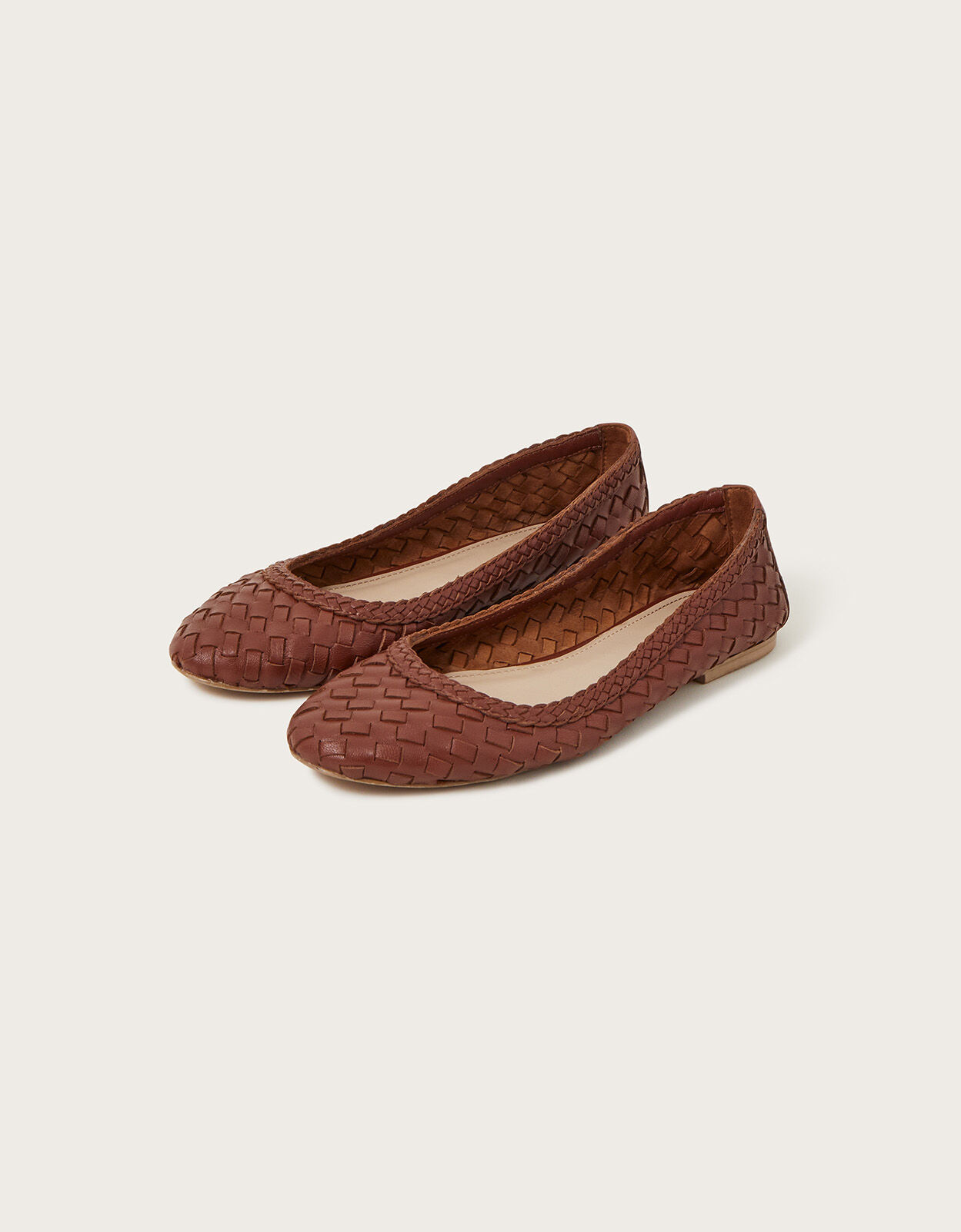 Woven Leather Ballerina Flats Brown