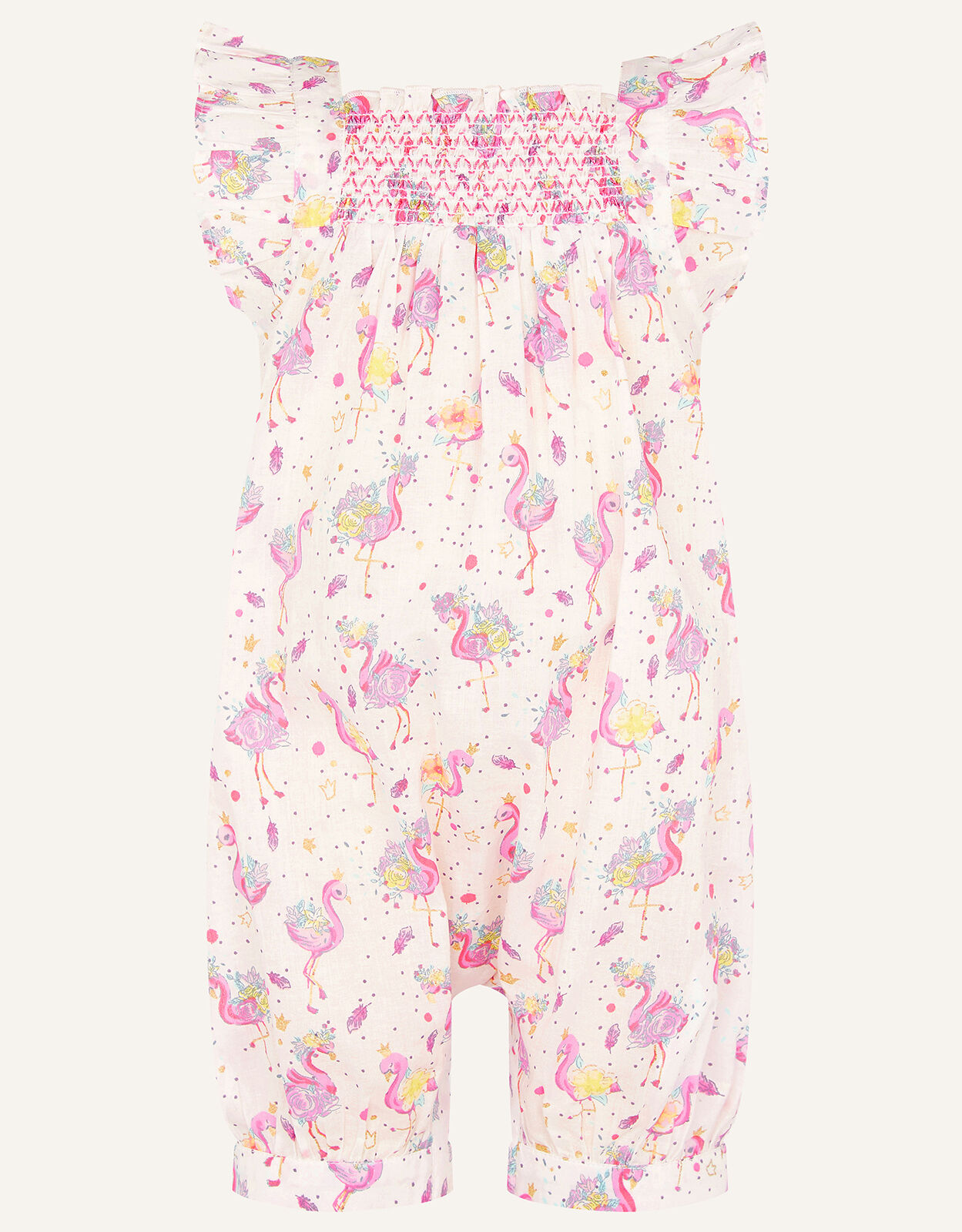 Baby Flamingo Print Romper Ivory