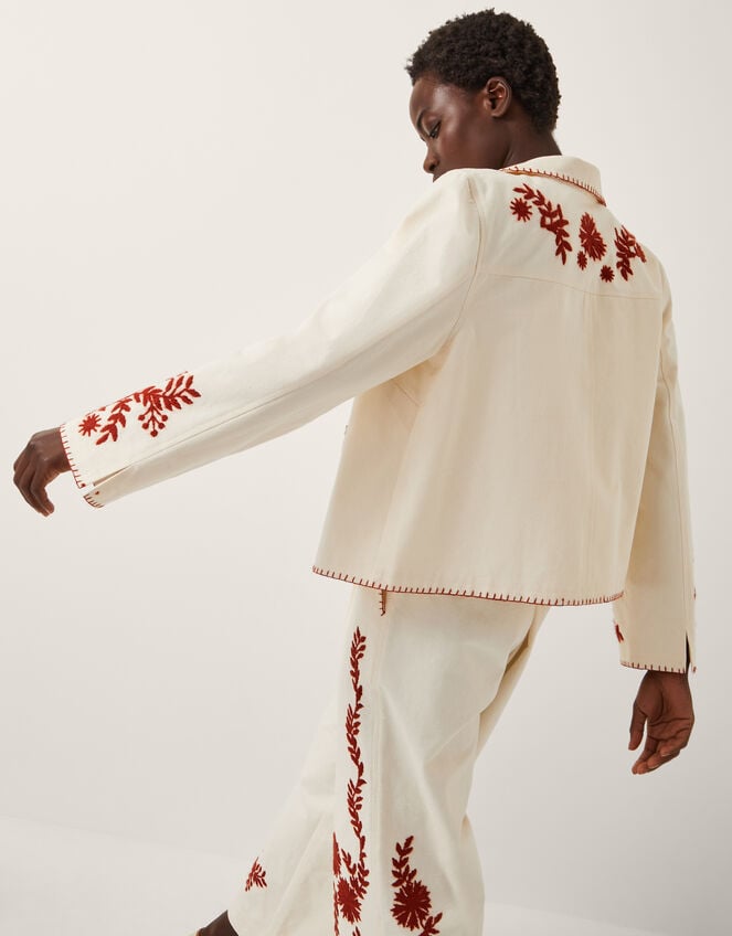 Emilia Floral Embroidered Jacket, Ivory (IVORY), large