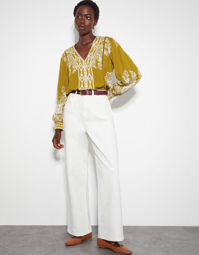 Tillie V-Neck Floral Border Print Blouse, Green (OLIVE), large