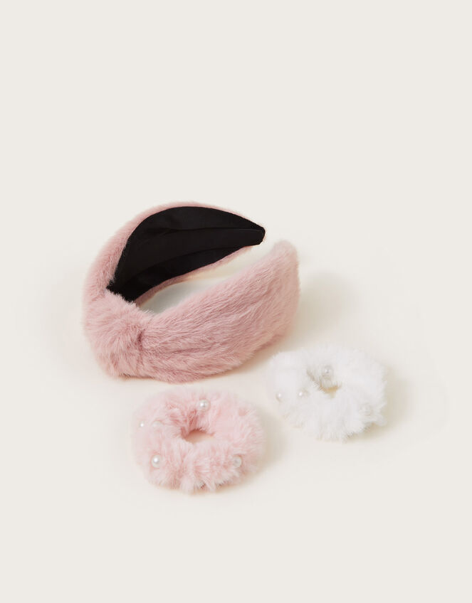 Fluffy Faux Fur Headband and Hair Scrunchies Set, , large