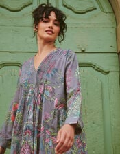 One Hundred Stars Boho Garden Print Midi Dress, Grey (GREY), large