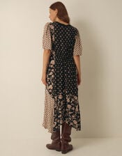 Raquel Patchwork Floral Print Midi Dress, Black (BLACK), large