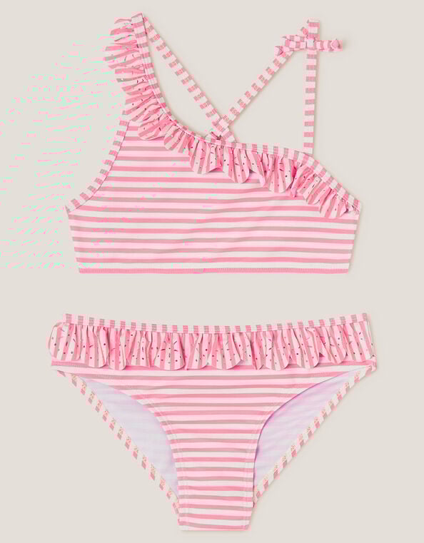 Stripe Ruffle Bikini Set, Orange (ORANGE), large