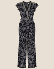 Martha Printed Jersey Jumpsuit, Black (BLACK), large