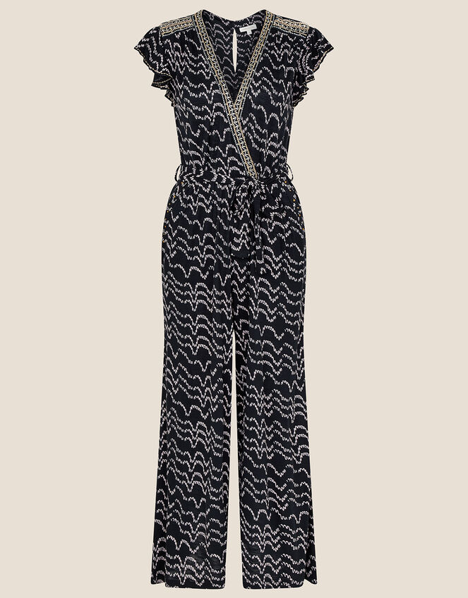 Martha Printed Jersey Jumpsuit, Black (BLACK), large