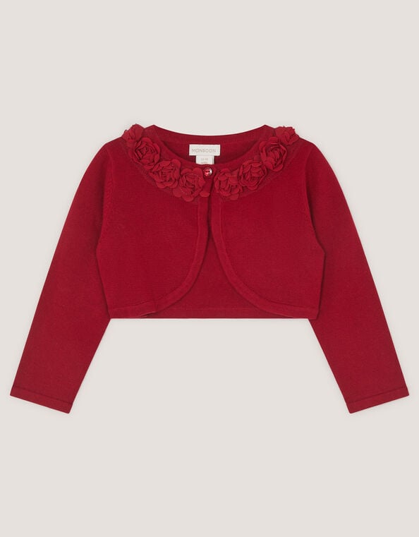 Baby Ottilie Appliqu&eacute; Rose Cardigan, Red (RED), large