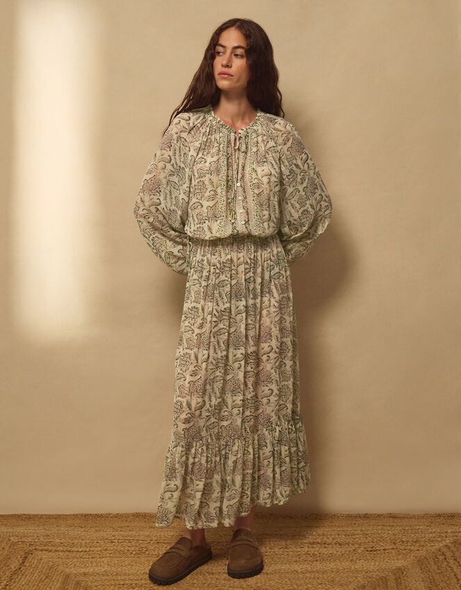 East Odette Hand-Woodblock Print Midi Dress, Multi (MULTI), large