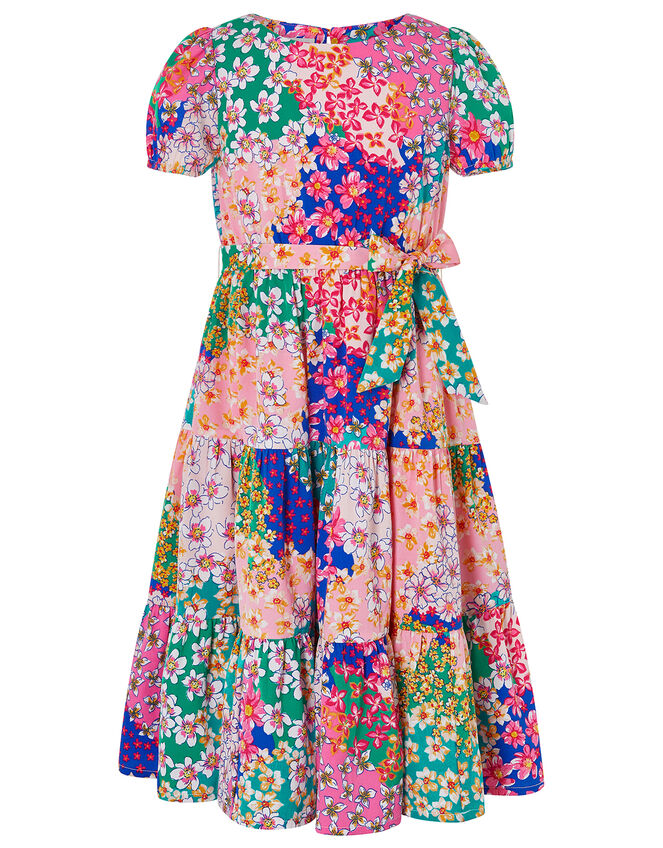 Winnie Contrast Floral Dress in Recycled Polyester, Pink (PINK), large