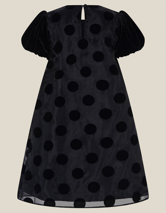 Flossie Puff Sleeve Polka Dot Party Dress, Black (BLACK), large