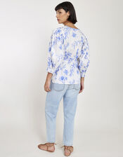 East Print Long Sleeve Blouse, Blue (BLUE), large