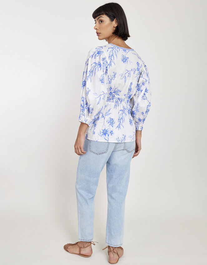 East Print Long Sleeve Blouse, Blue (BLUE), large