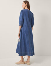 Fallon Floral Embroidered Denim Midi Dress, Blue (DENIM BLUE), large