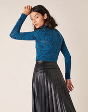 Paisley Jersey Polo Top with LENZING™ ECOVERO™, Teal (TEAL), large