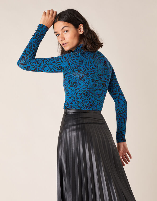 Paisley Jersey Polo Top with LENZING™ ECOVERO™, Teal (TEAL), large