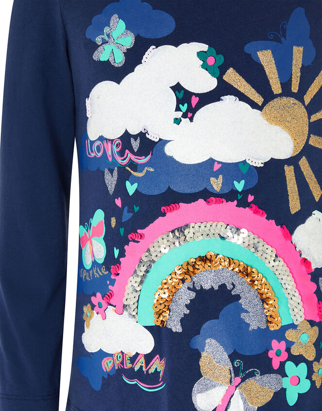Rainbow Sequin T-shirt , Blue (NAVY), large