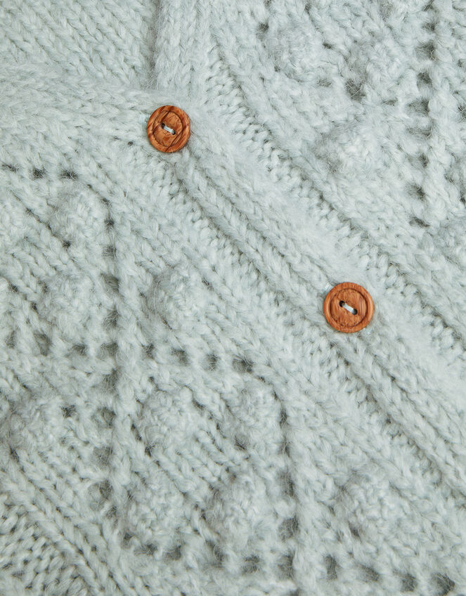 Cable Knit V-Neck Cardigan, Green (GREEN), large