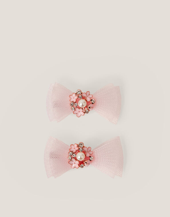 2-Pack Floral Mesh Bow Hair Clips, , large