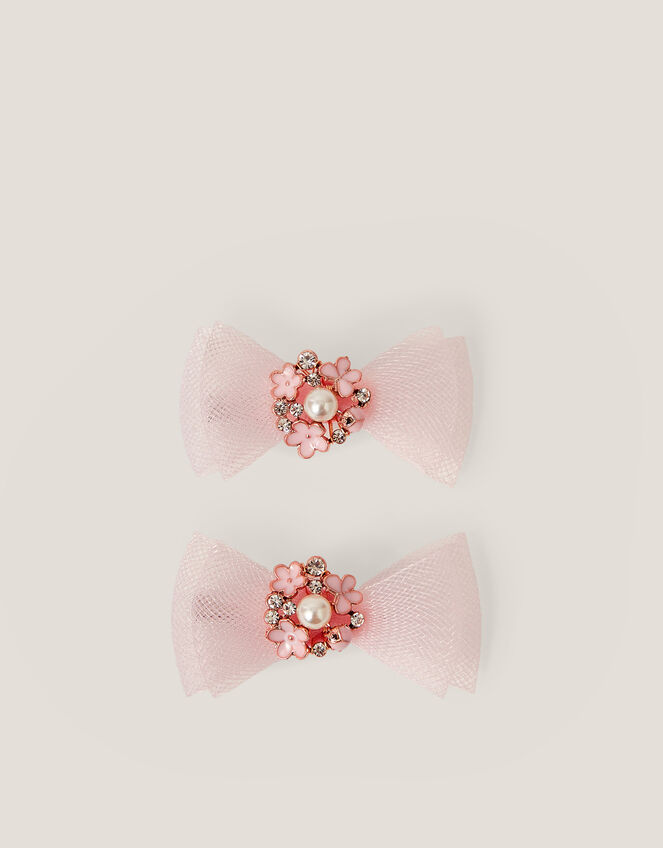 2-Pack Floral Mesh Bow Hair Clips, , large