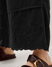 Cindy Embroidered Wide Leg Trousers, Black (BLACK), large