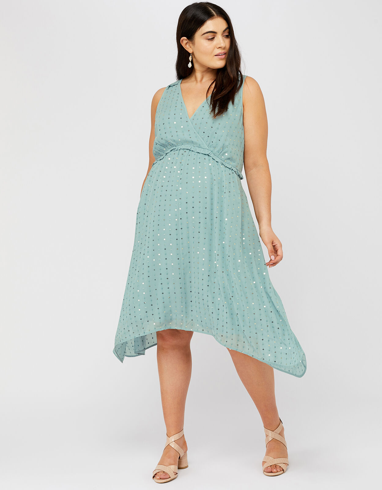 Dottie Sequin Hanky Hem Dress Blue