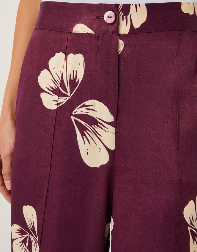 Roz Floral Straight Leg Trousers, Red (BURGUNDY), large
