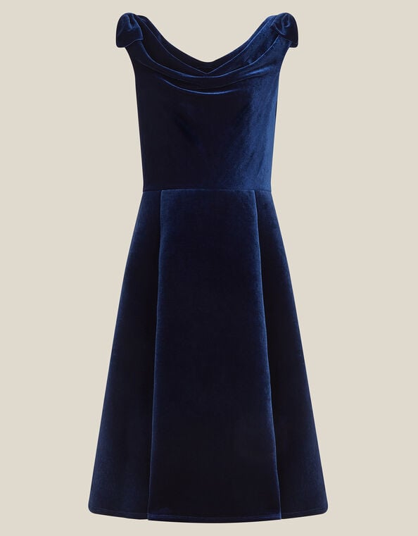 Margot Drape Velvet Party Dress, Blue (NAVY), large