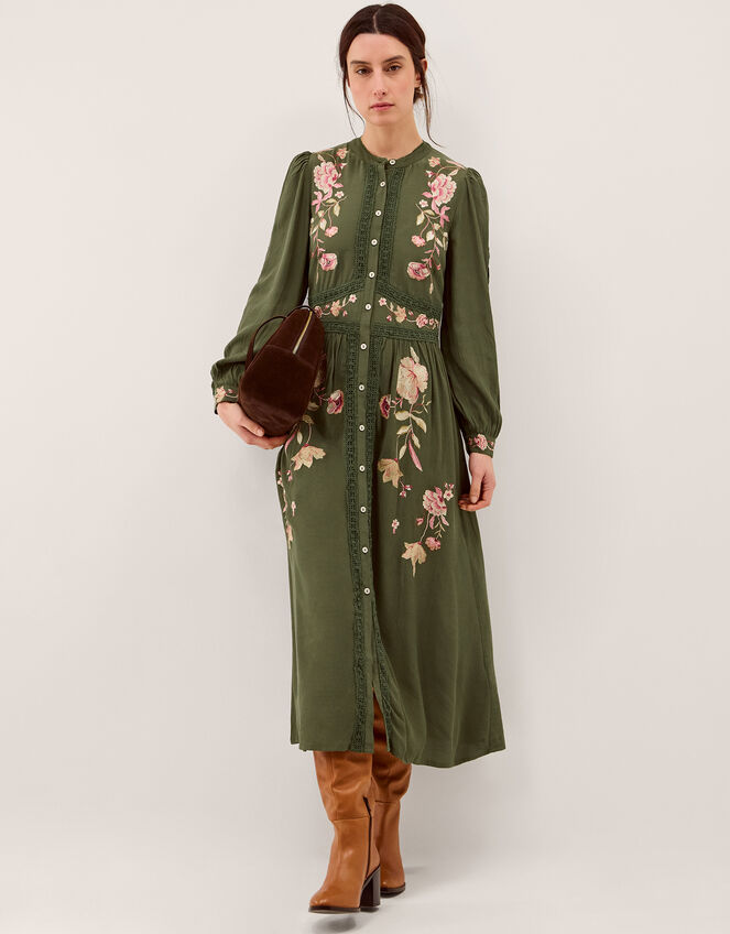 Amelie Floral Embroidered Midi Dress Green | Day Dresses | Monsoon UK.