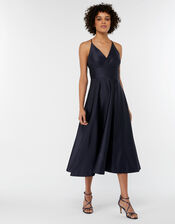 Abbey Satin Bow Midi Dress, Blue (NAVY), large