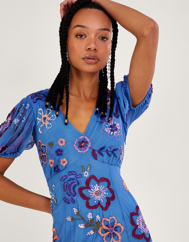 Annie Embroidered Midi Dress, Blue (BLUE), large