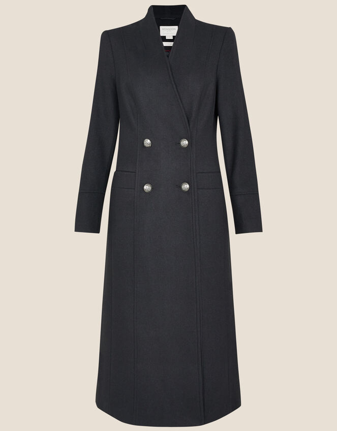 Joey Long Coat in Wool Blend, Black (BLACK), large